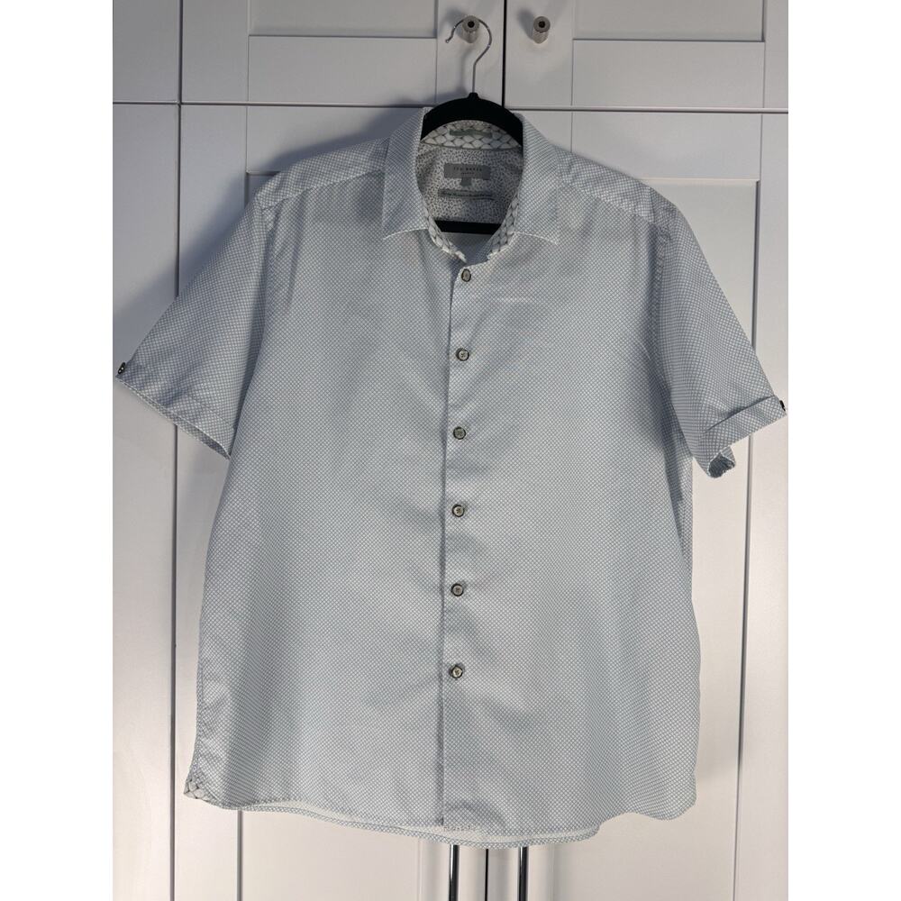 Ted Baker London Short Sleeve Button Down Shirt Size 7 3XL Geo Print Designer